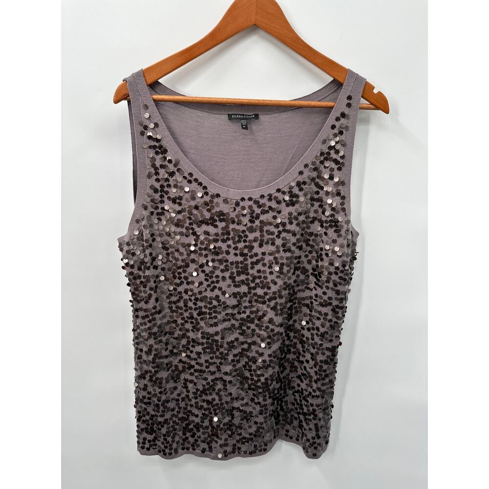 EILEEN FISHER Sequined Fine Merino Knit Lavender Sleeveless Sweater Top // XL - Picture 4 of 11